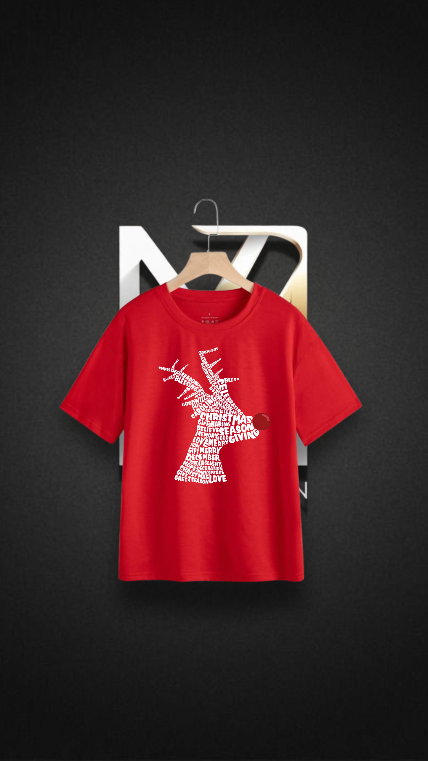 Bold Red Christmas Reindeer Heavy Cotton Tee – 240 GSM