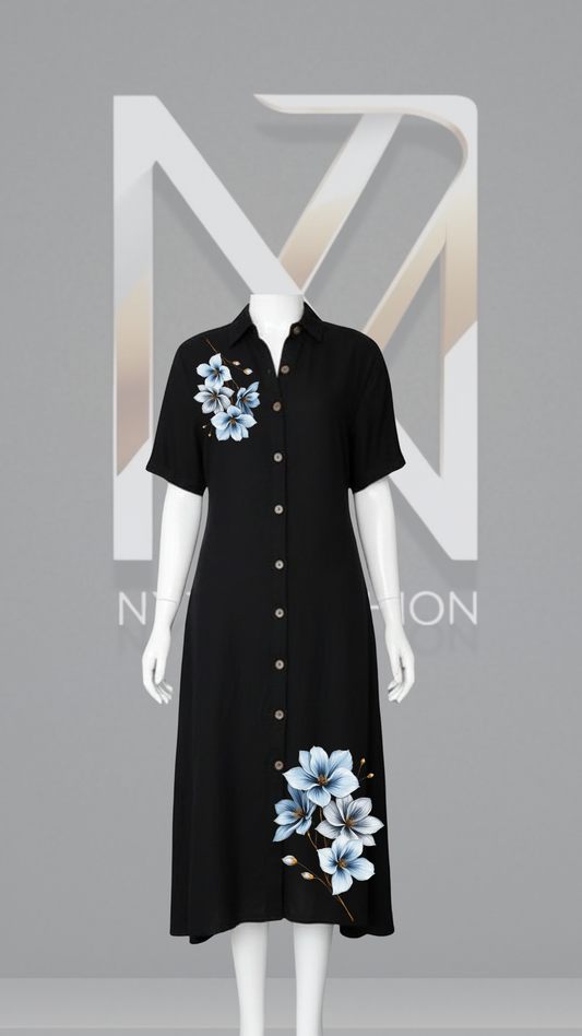Stylish Collared Kurti with Dual Floral Design