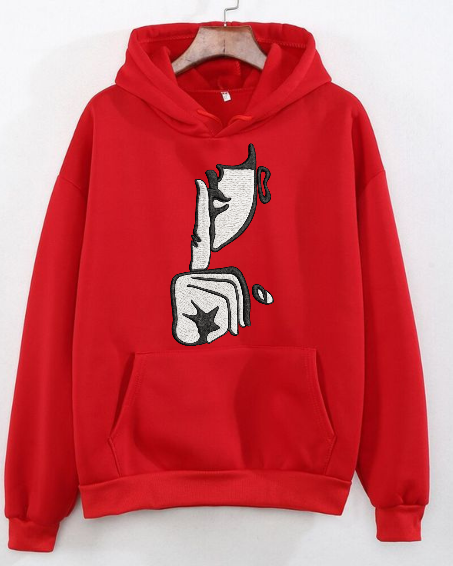 Abstract Face Embroidered look DTF Print  Hoodie – 300 GSM