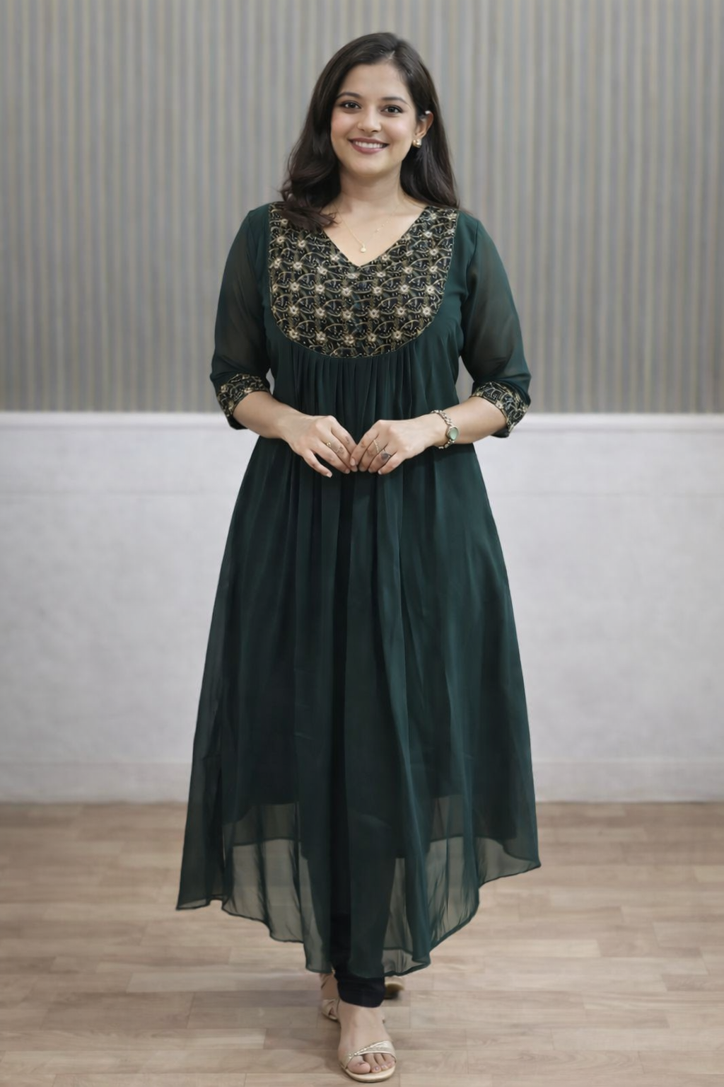 Emerald Green Embroidered Anarkali Kurta Set for Women