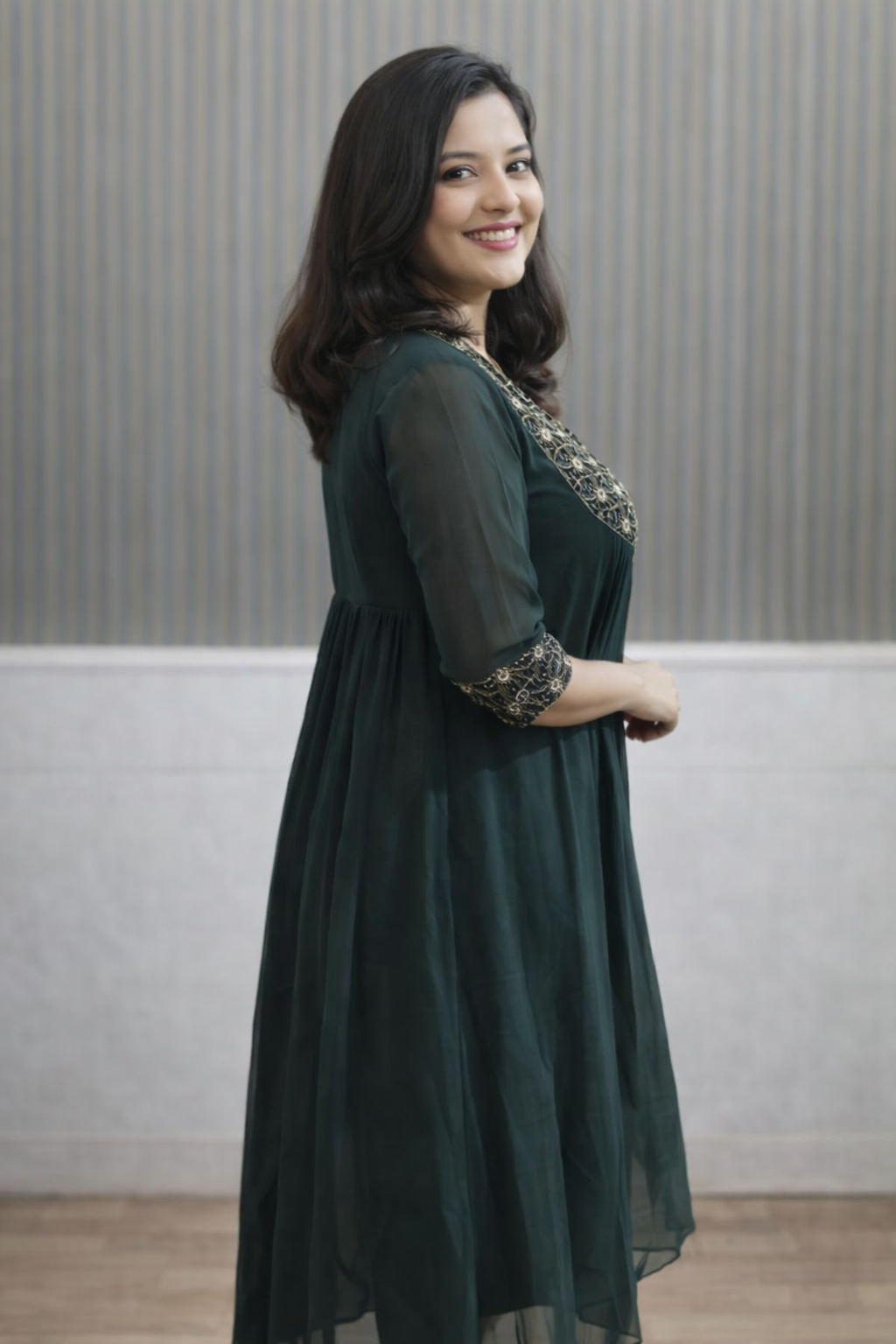 Emerald Green Embroidered Anarkali Kurta Set for Women