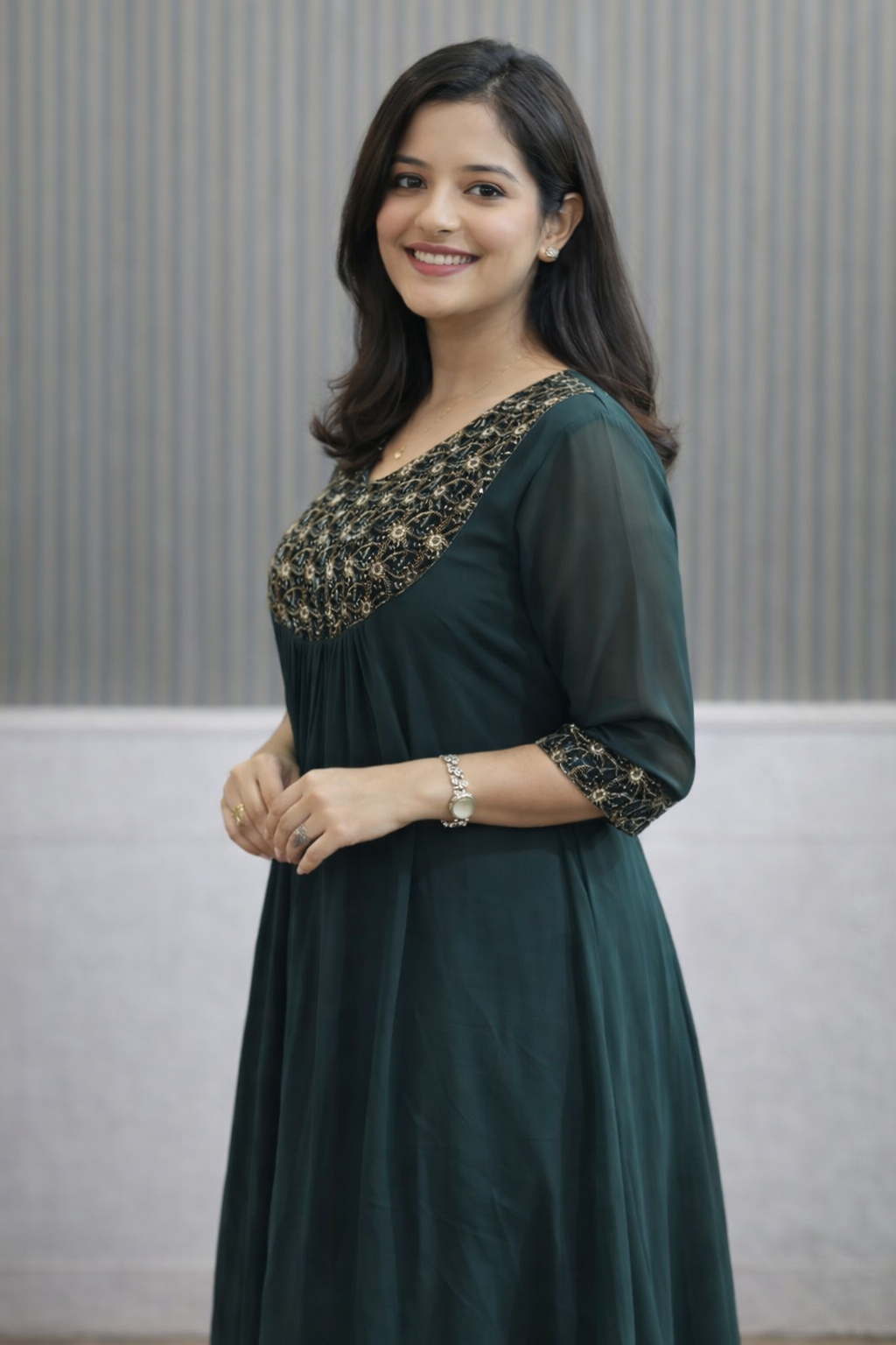 Emerald Green Embroidered Anarkali Kurta Set for Women