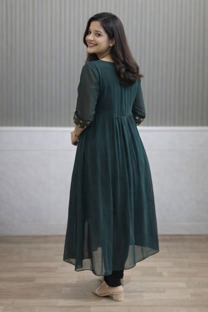 Emerald Green Embroidered Anarkali Kurta Set for Women