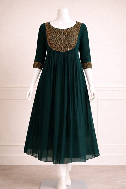 Elegant Dark Green Anarkali Kurti