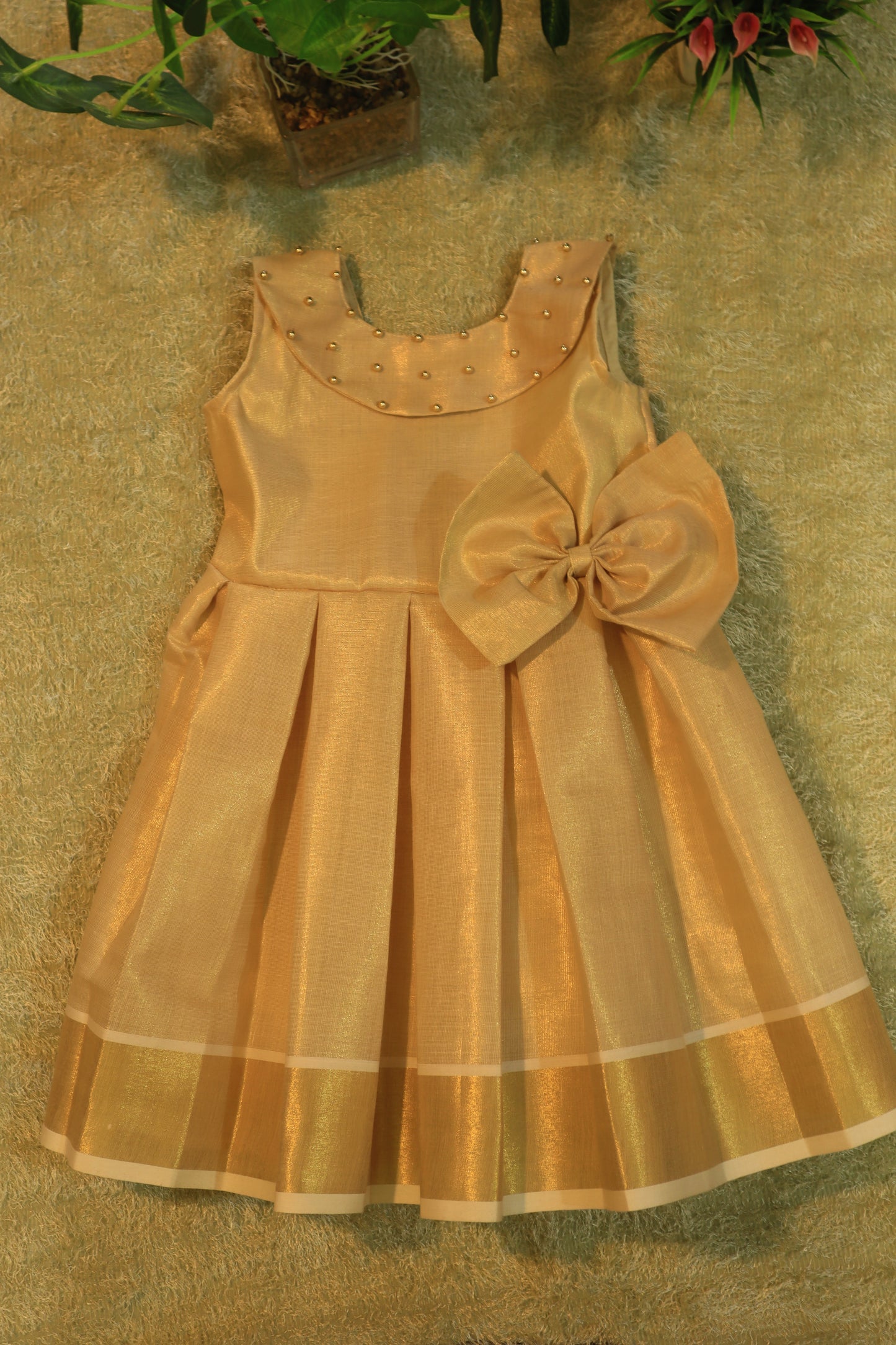 Festive Collection – Golden Tissue Dress for Girls