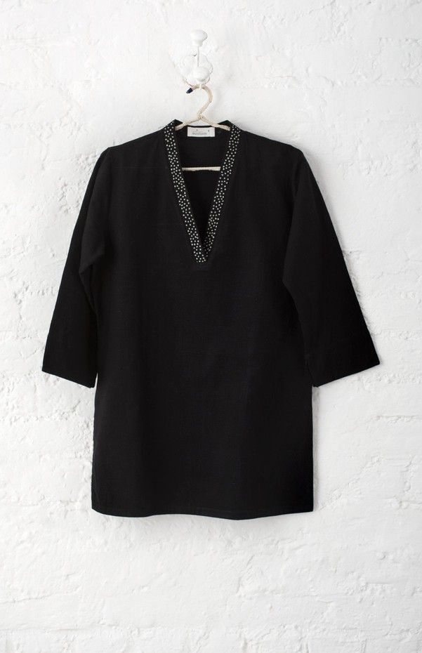 Classic Black V-Neck Cotton Kurti