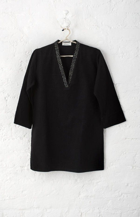 Classic Black V-Neck Cotton Kurti